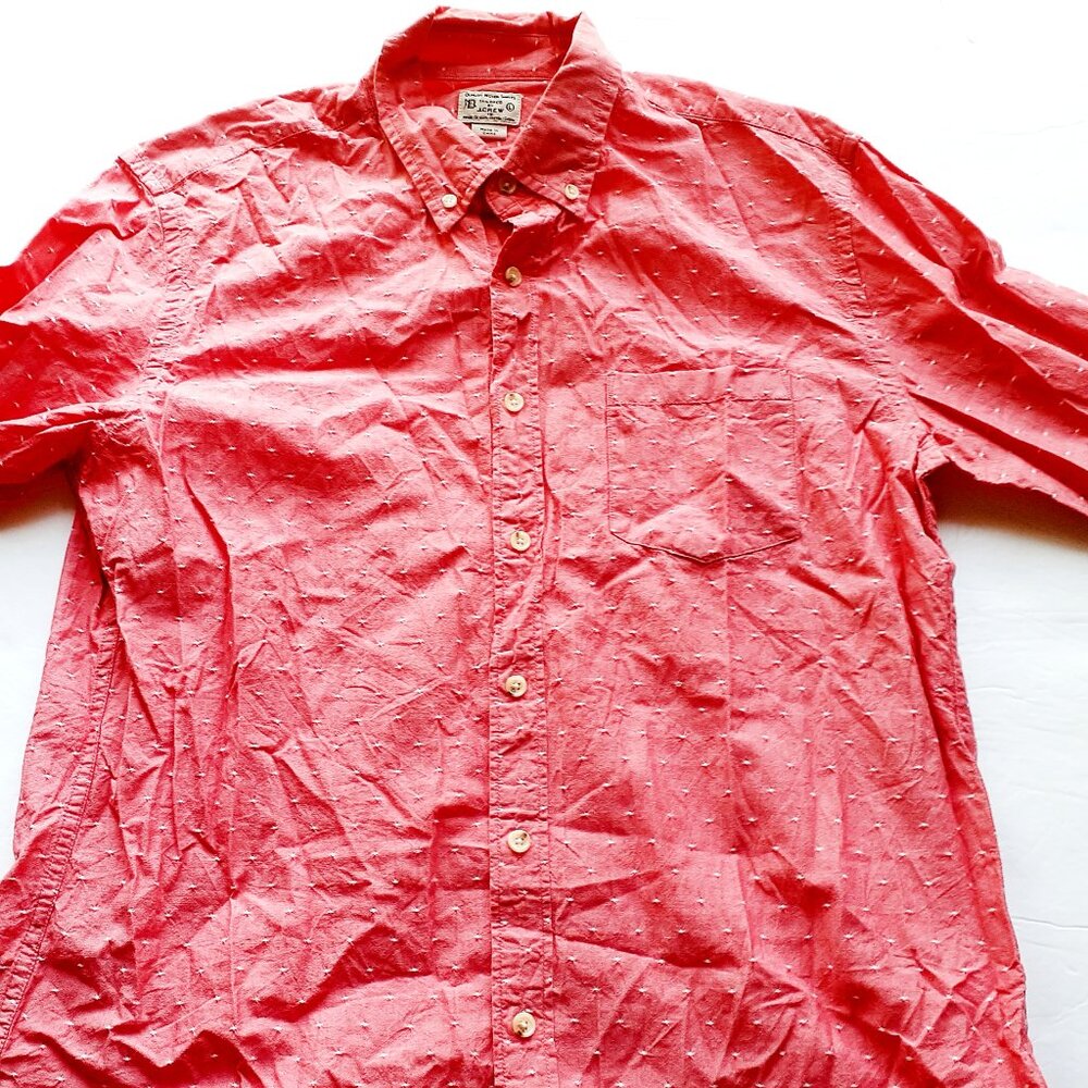 J Crew Mens Shirt Button Down Woven Red Long Sleeve Large